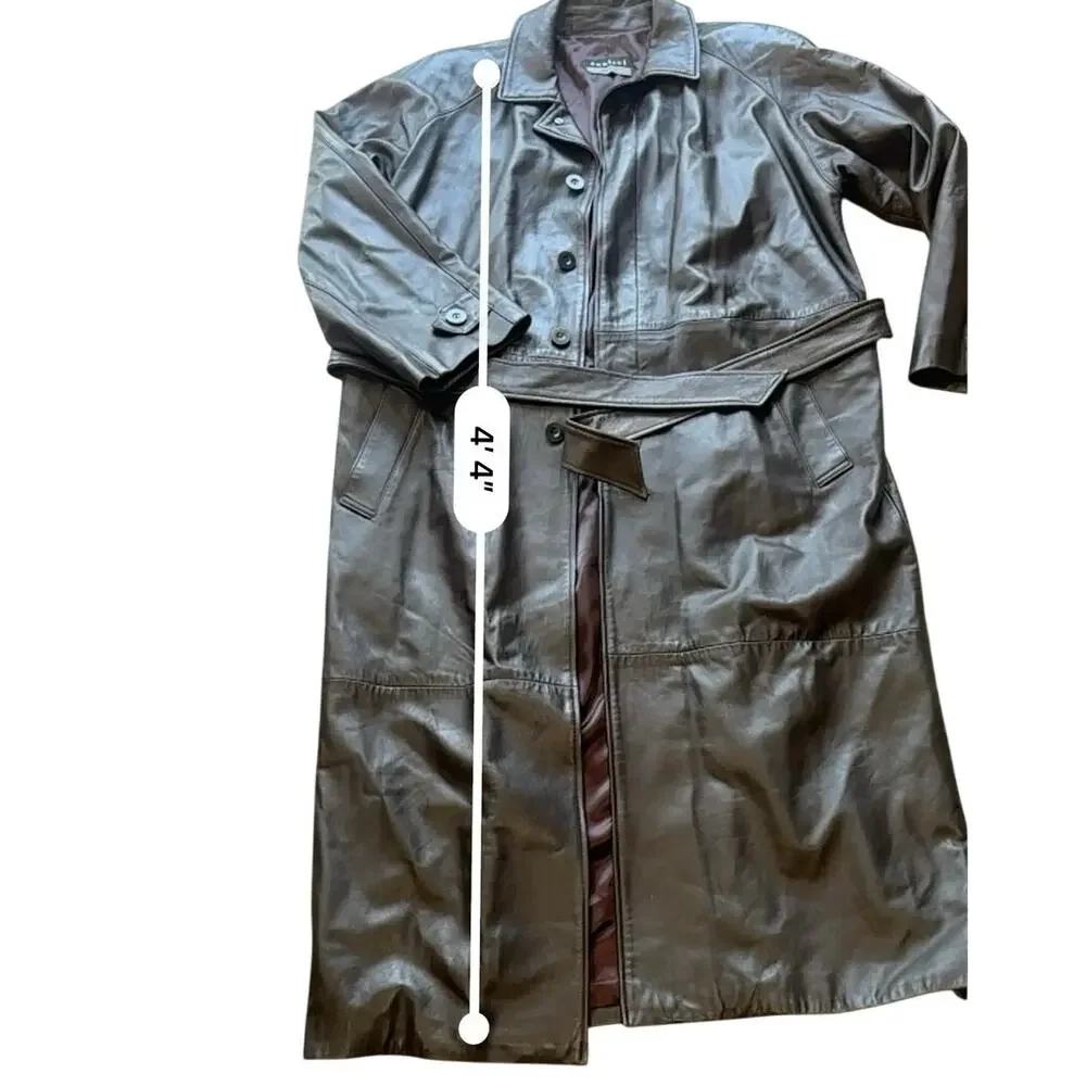 Vericci Man Brown Leather Trench Coat Full Length Duster Jacket Mens Size Large
